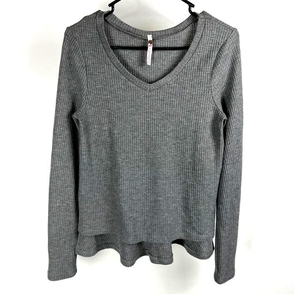 Poof Waffle Knit V-Neck Long Sleeve Med - Picture 1 of 4
